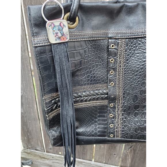 Handmade boho Pitbull dog lover gift Leather Fringe Western bag charm keychain - Picture 4 of 4